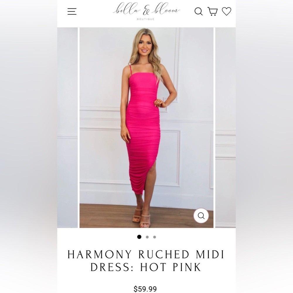 Privy -  Harmony Ruched Midi Dress - Hot Pink - Size L